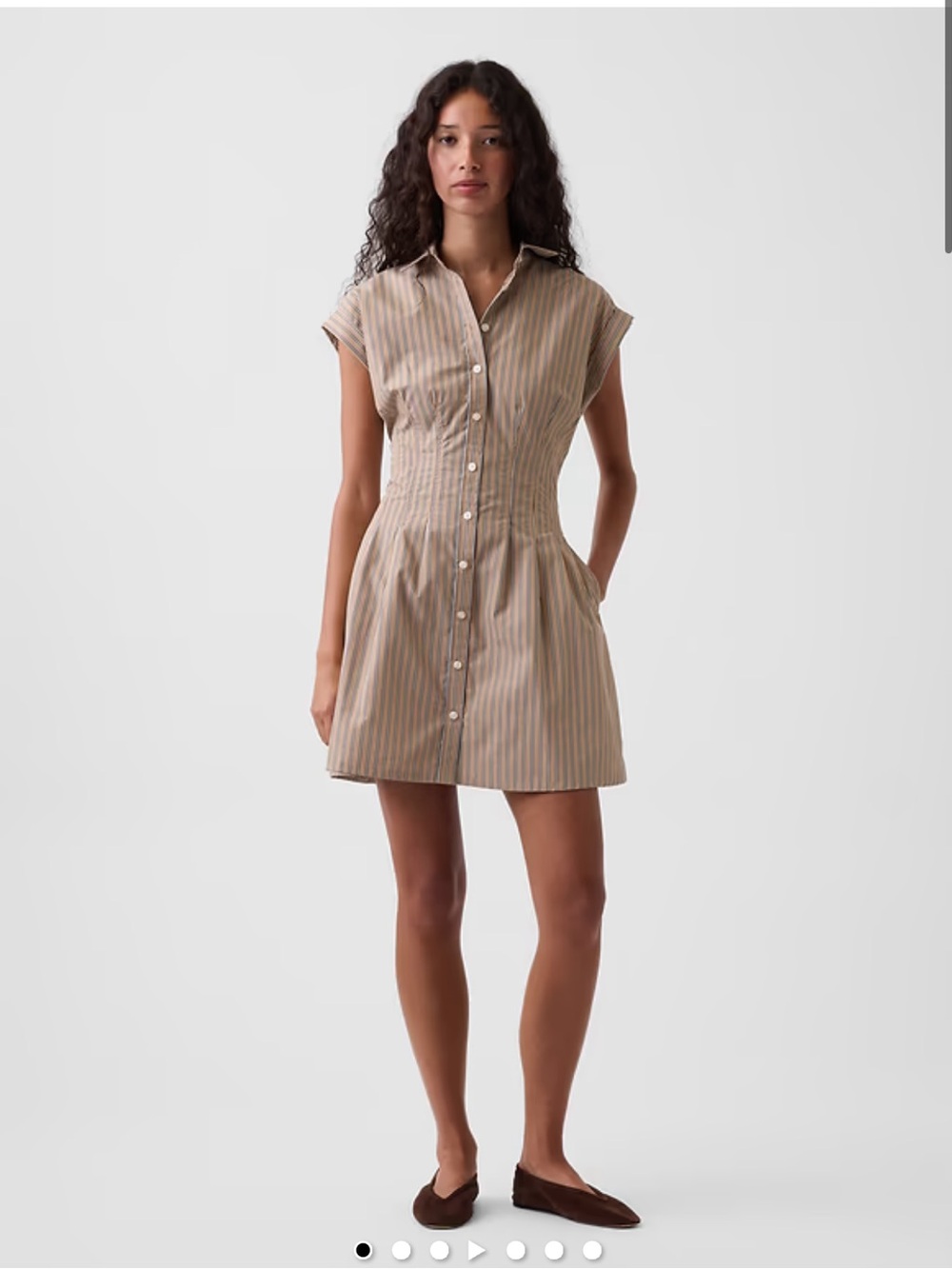 Gap - Poplin Stripe Cinched Mini Shirtdress in Khaki Tap Stripe